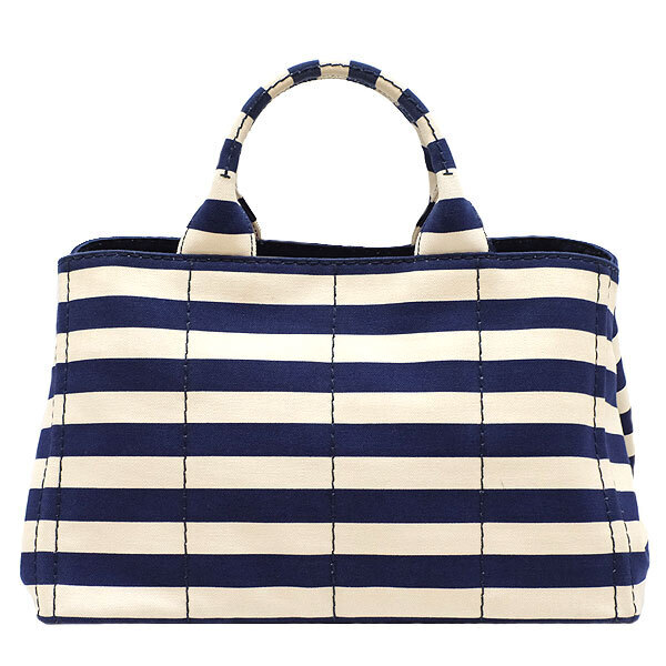 Prada White Ivory 8 Tote 451 Canapa Marine Border Blue Canvas Navy Bag